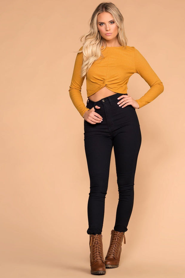 Mustard Twist Front Crop Top
