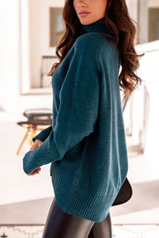 Teal Knit Turtleneck Sweater