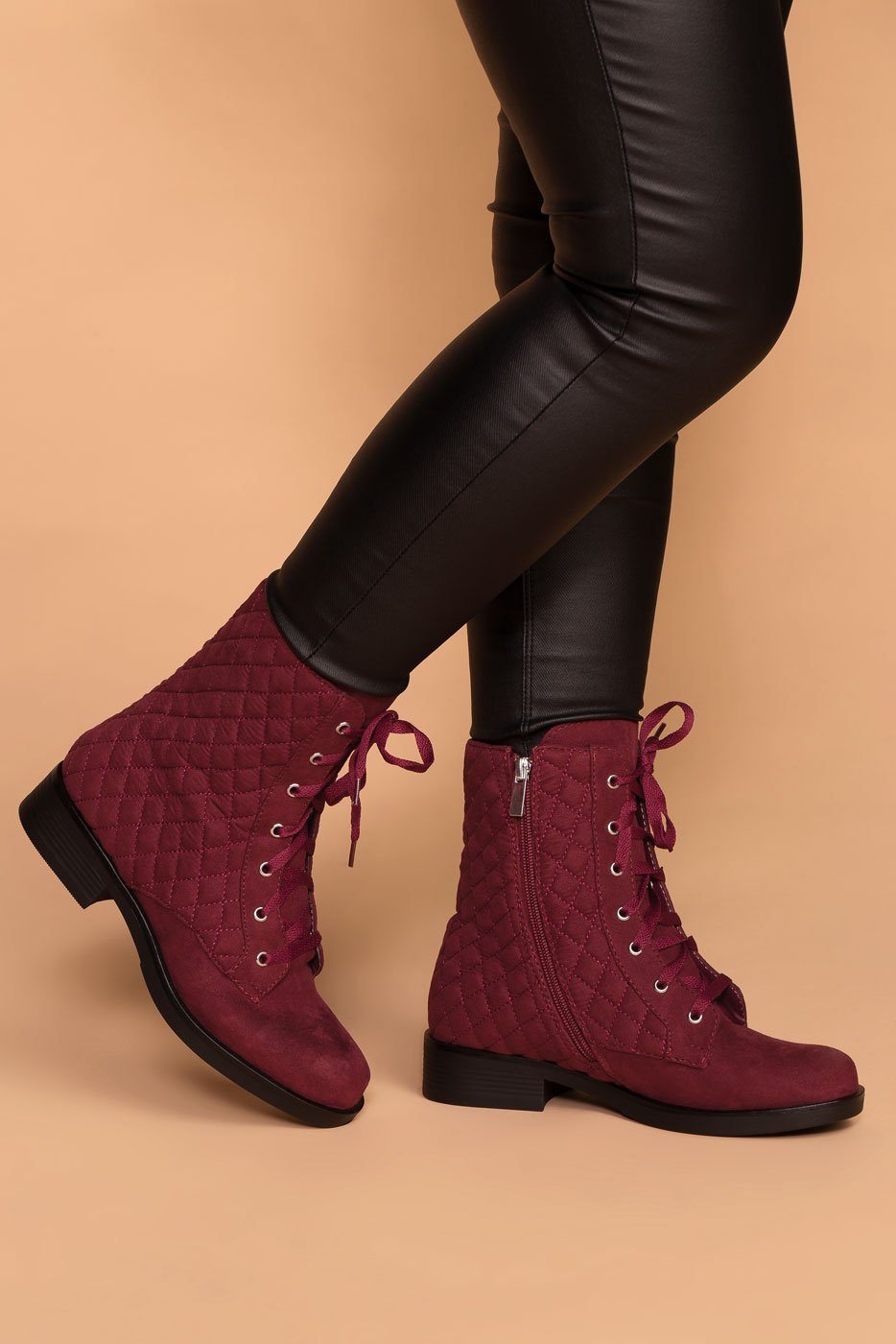 Burgundy | Combat Boots | Suede | Quilted | Priceless