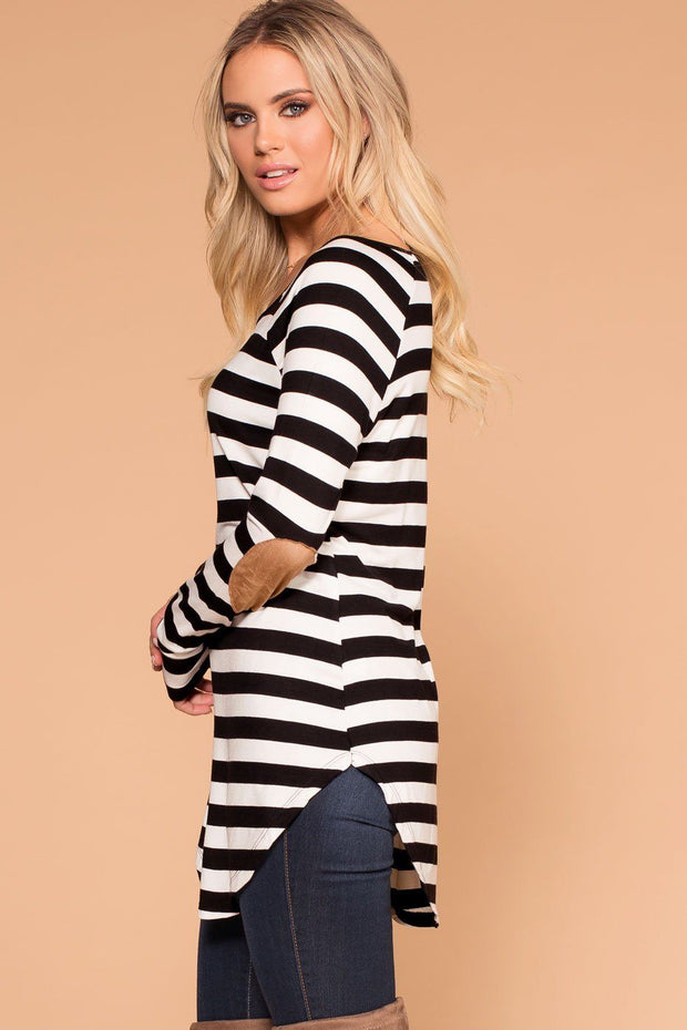 Black Striped Elbow Patch Top