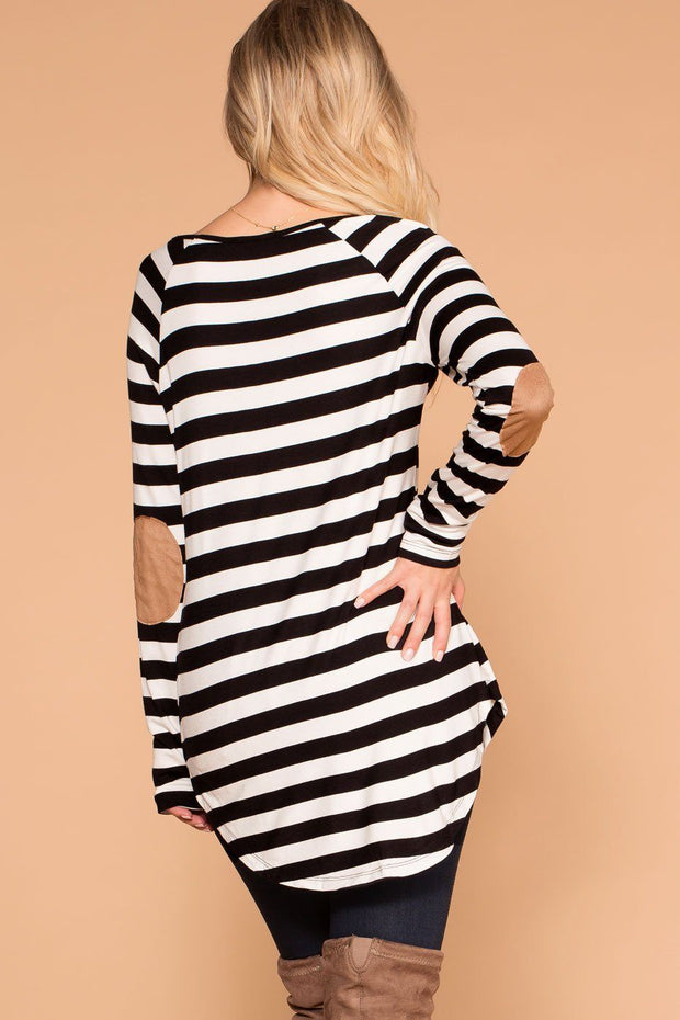 Black Striped Elbow Patch Top