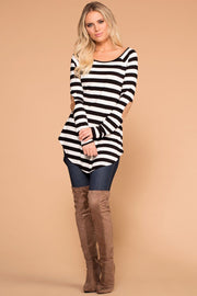 Callie Black Striped Elbow Patch Top | Zenana
