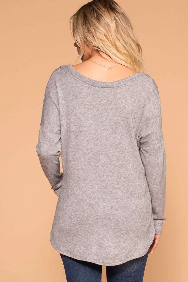 Heather Grey V-Neck Long Sleeve Top