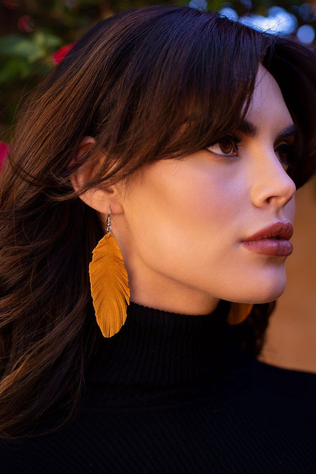 Caught In The Breeze Mustard Silver Leather Earrings