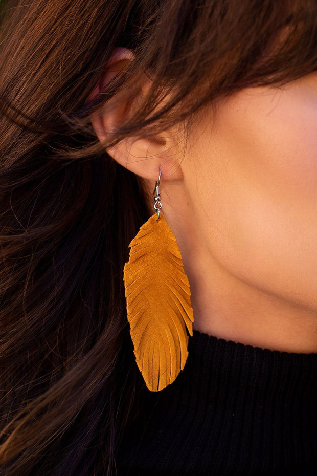 Caught In The Breeze Mustard Silver Leather Earrings