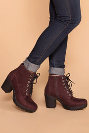 Charlize Burgundy Lace Up Booties | Shop Priceless