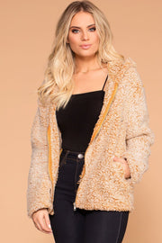 Mustard Sherpa Zip-Up Hoodie Jacket
