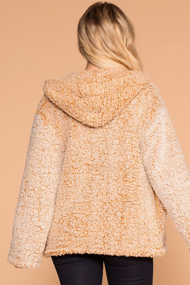 Mustard Sherpa Zip-Up Hoodie Jacket