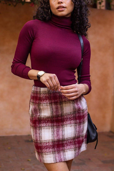 City Nights Red Plaid Skirt