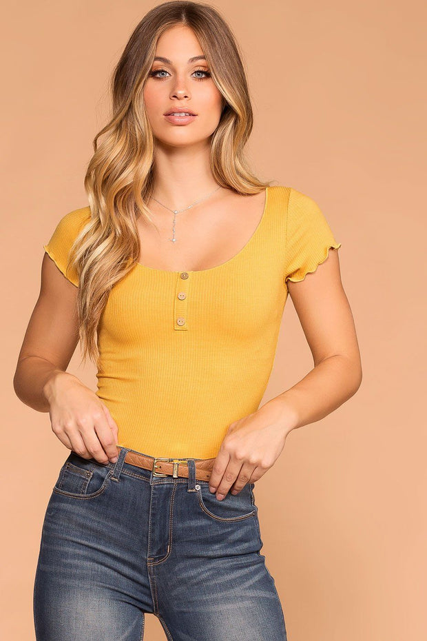 Mustard Button Crop Top