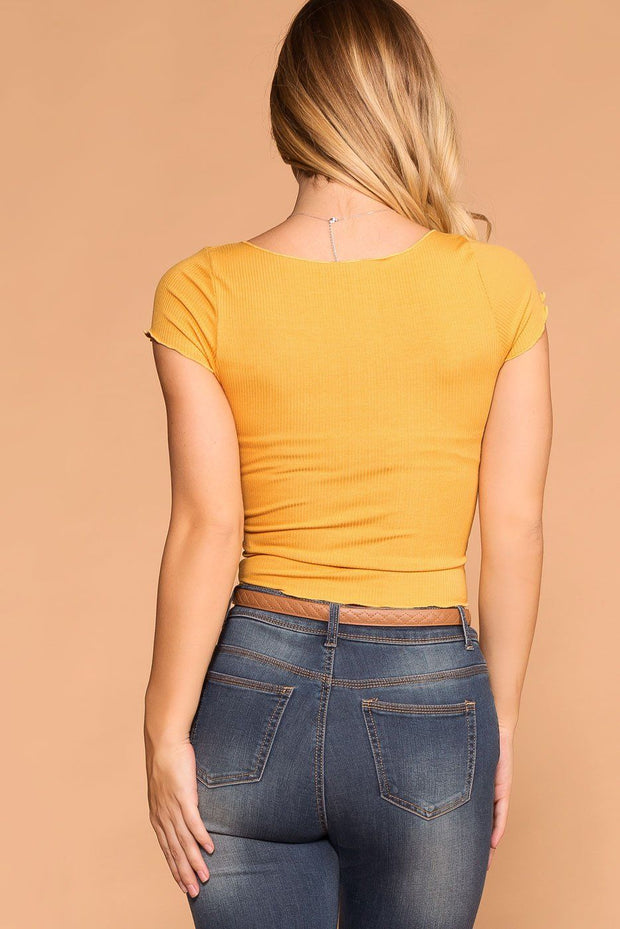 Mustard Button Crop Top