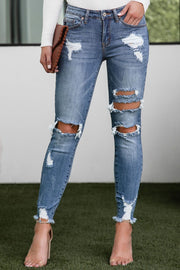 Medium Wash Distressed Skinny Jeans, Medium