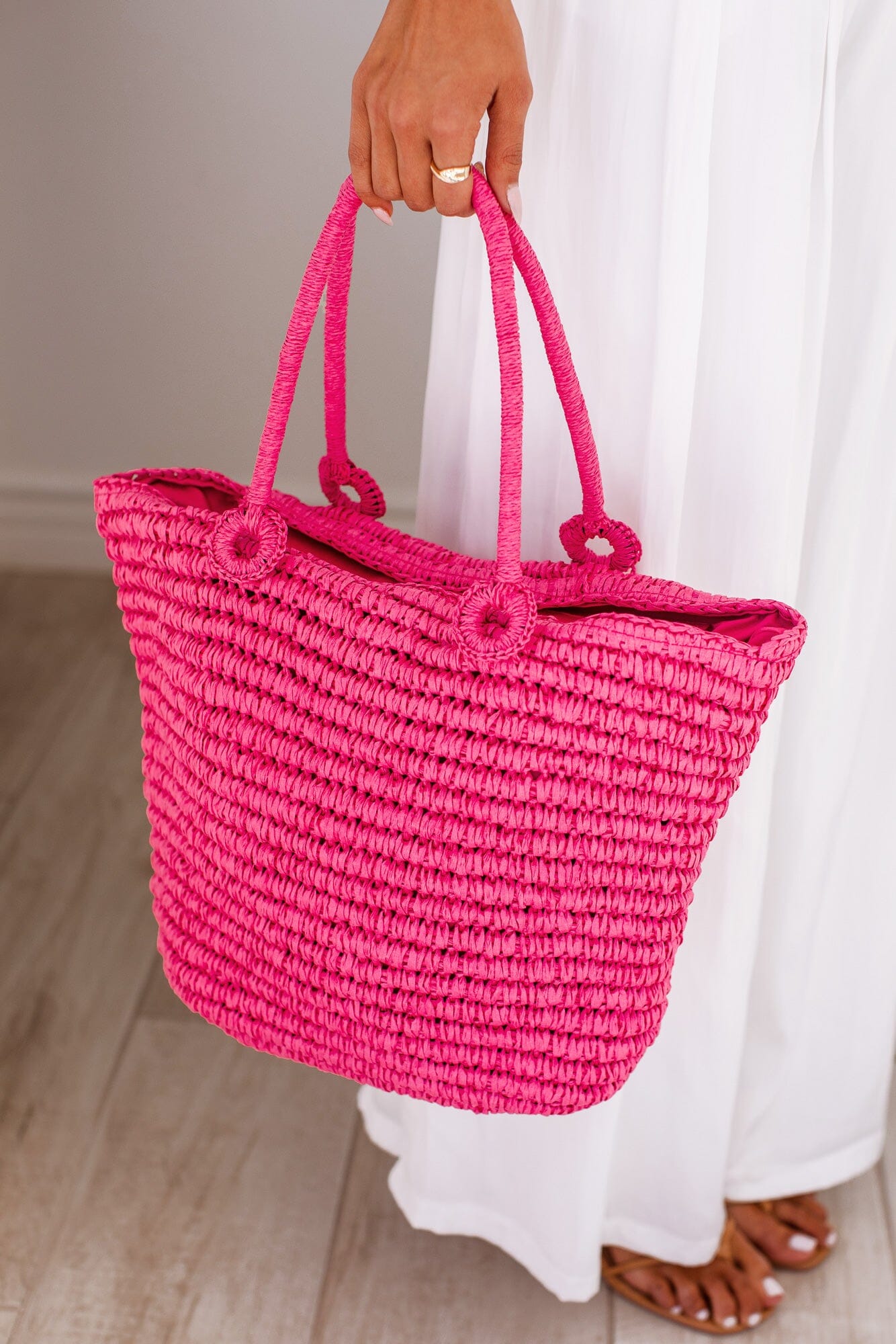 Hot Pink Straw Tote