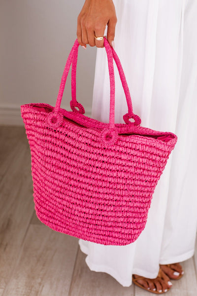 Hot Pink Straw Tote