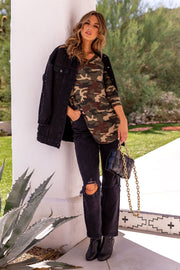 Deb Camo V-Neck Top
