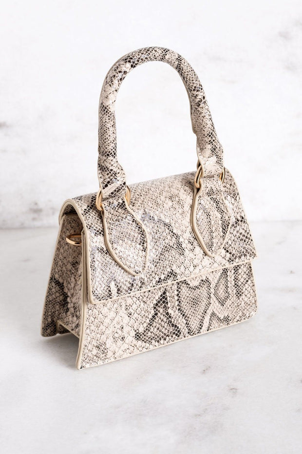 Dezra Mini Beige Snakeskin Purse