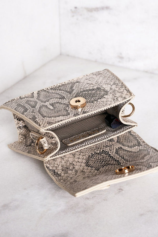 Dezra Mini Beige Snakeskin Purse