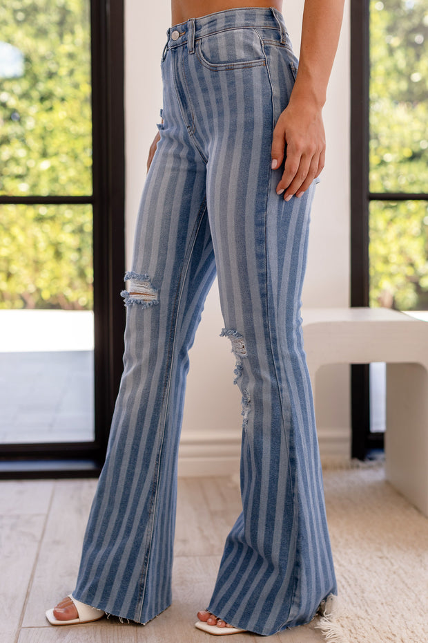 Striped Denim Bell Bottom Jeans