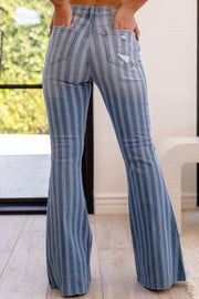 Striped Denim Bell Bottom Jeans