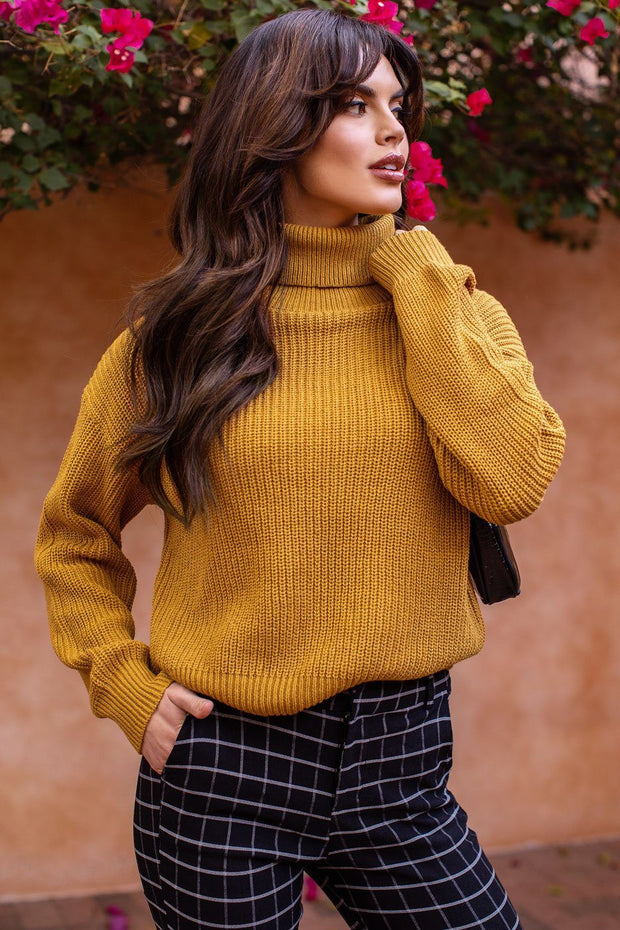 Mustard Knit Turtleneck Sweater
