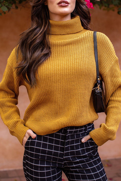 Mustard Knit Turtleneck Sweater