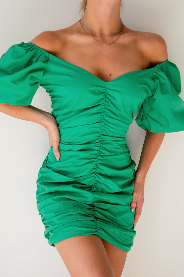 Green Ruched Mini Dress