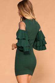 Hunter Green Mesh Ruffle Sleeve Dress