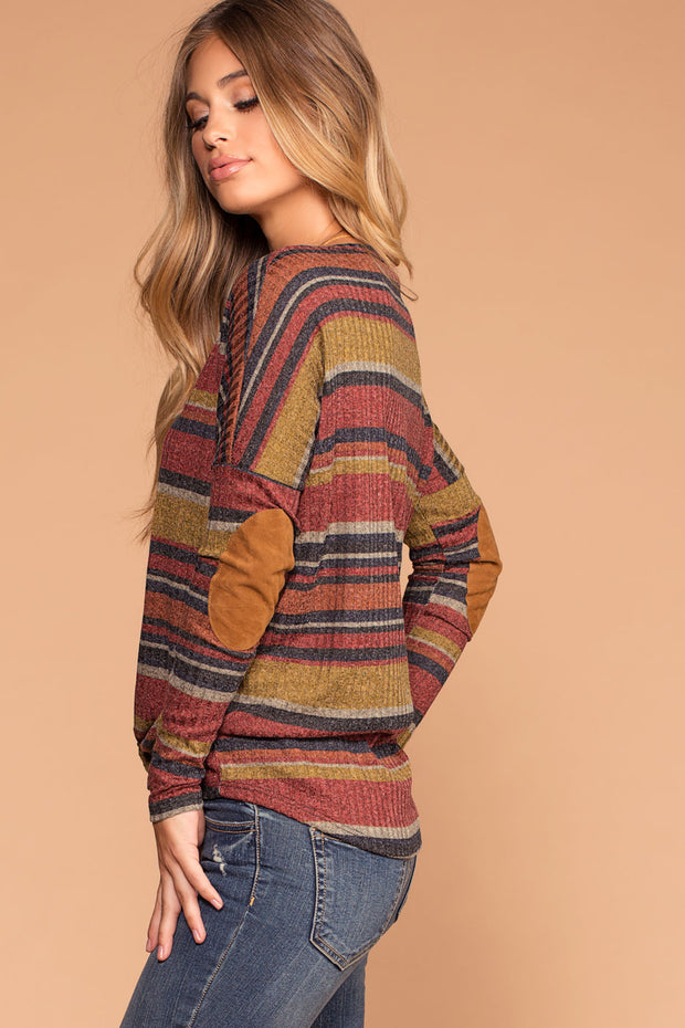 Fall Spice Rust Stripe Button Tie-Front Top