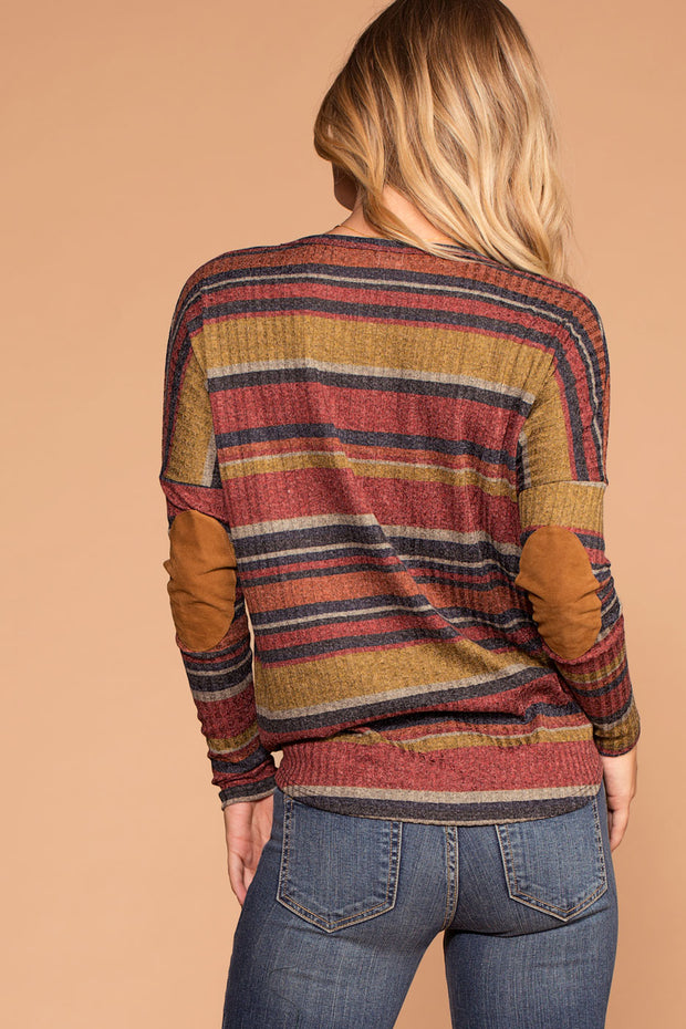 Fall Spice Rust Stripe Button Tie-Front Top