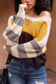  Colorblock Distressed Knit Sweater