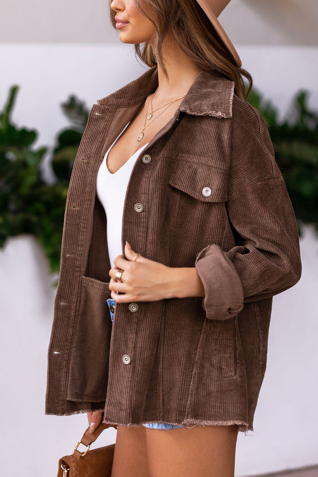 Chocolate Distressed Corduroy Jacket