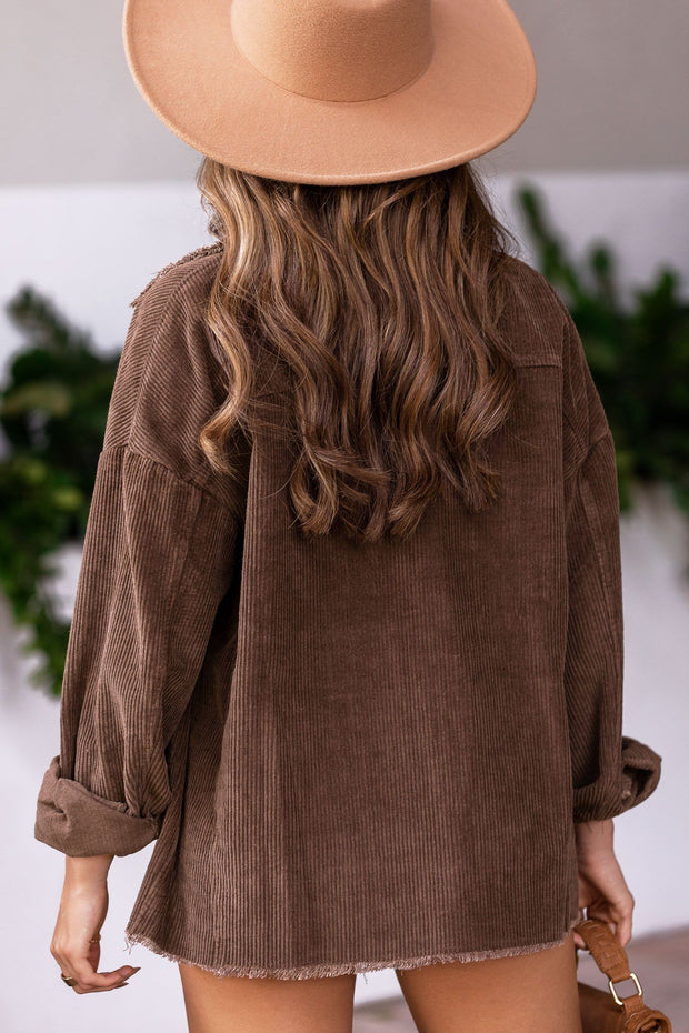 Chocolate Distressed Corduroy Jacket
