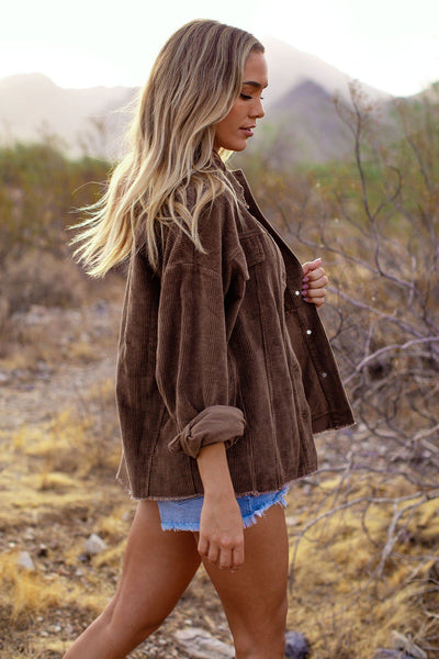 Chocolate Distressed Corduroy Jacket