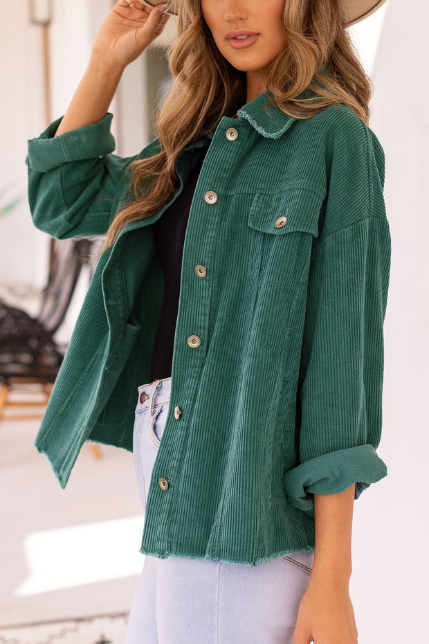 Fern Jade Green Distressed Corduroy Jacket