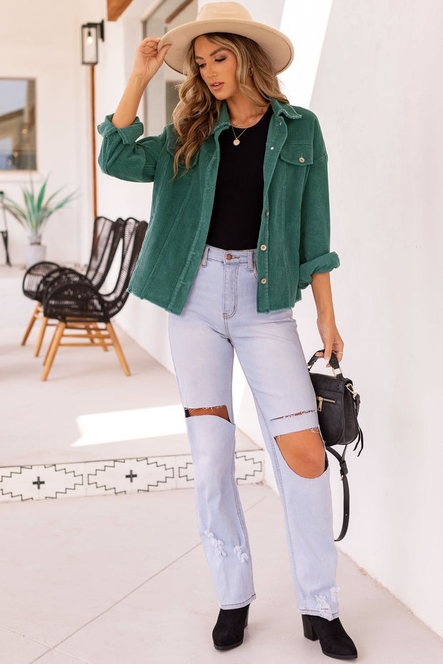 Fern Jade Green Distressed Corduroy Jacket