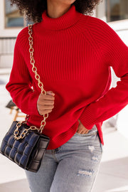 Fiona Red Knit Turtleneck Sweater