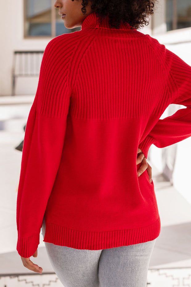 Fiona Red Knit Turtleneck Sweater
