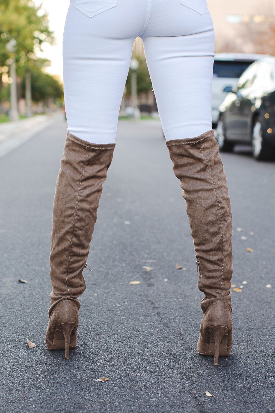 taupe over the knee boots flat