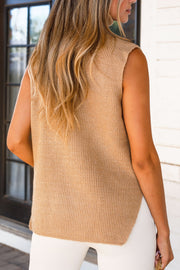 Sleeveless Turtleneck Sand Sweater