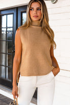 Sleeveless Turtleneck Sand Sweater