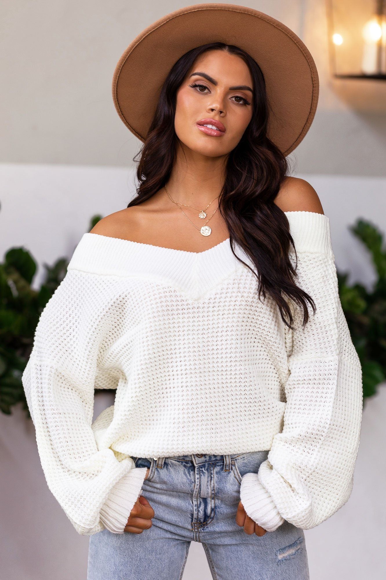 Ivory Knit Bell Sleeve Sweater