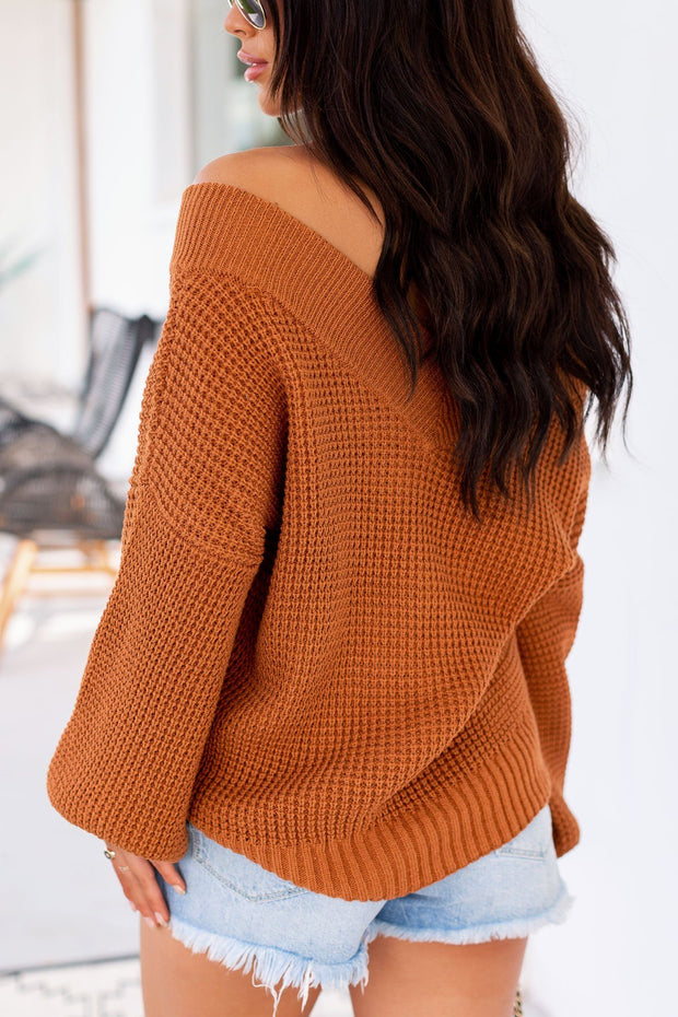 Rust Knit Bell Sleeve Sweater