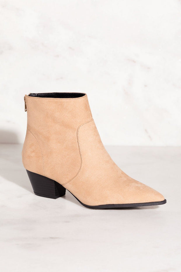 Go Wild Taupe Pointed-Toe Booties