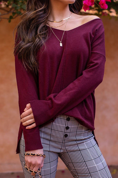 Wine V-Neck Top