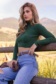 Emerald Ribbed Crop Turtleneck Top