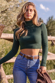 Emerald Ribbed Crop Turtleneck Top