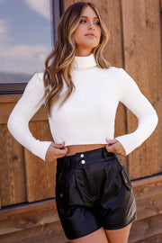 Hazy White Ribbed Crop Turtleneck Top