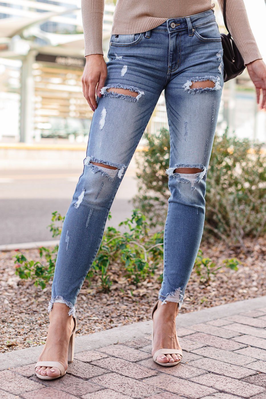 Here And There Distressed Medium Wash Skinny Jeans