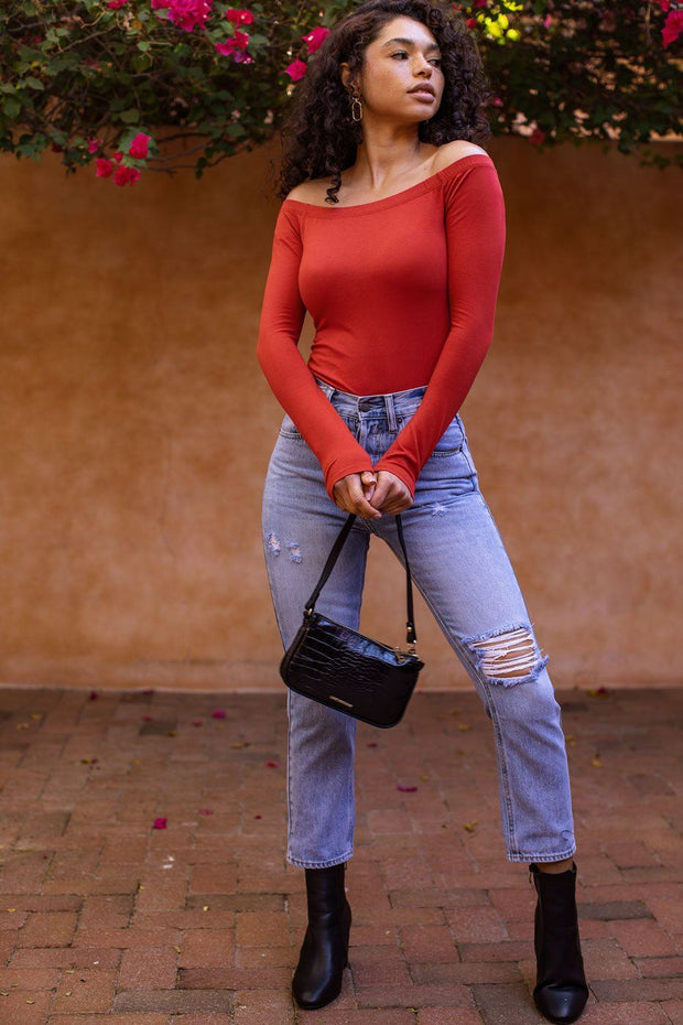 It's A Good Day Rust Off The Shoulder Bodysuit