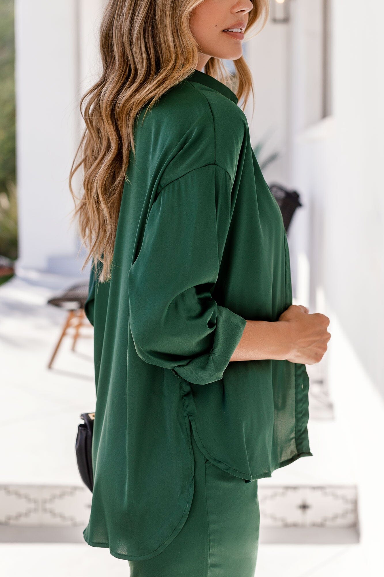 Hunter Green Satin Button Up and Pants Set